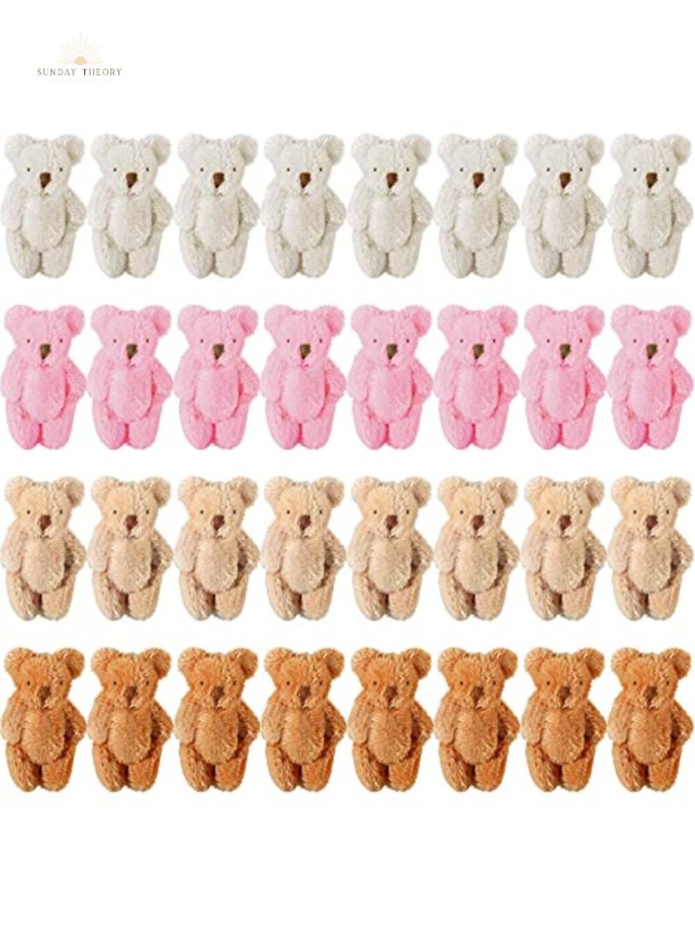 Mini Plush Bear Toy Set of 32, Soft Stuffed Animals for Party Favors Decorations